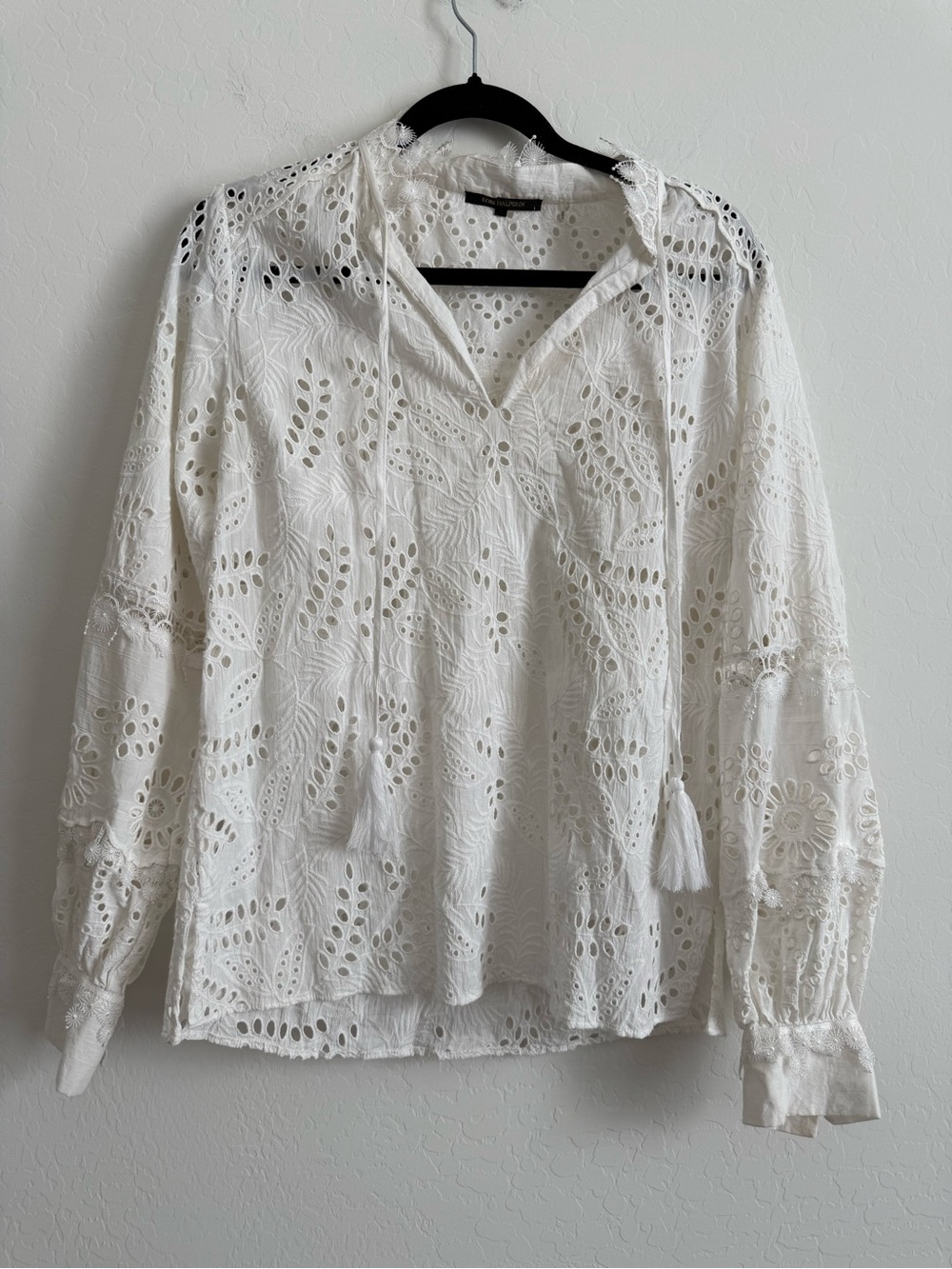 Kobi Halperin White Eyelet Lace Peasant Blouse | Size S